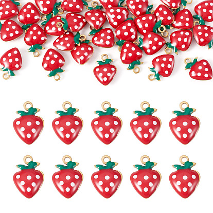 30 piezas 304 colgantes de acero inoxidable, encantos de fresa, con esmalte, dorado
