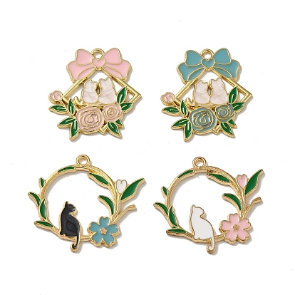 Кулон из алюминиевой эмали, золотые, венок с оберегом-кошкой