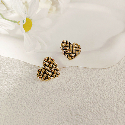 Boucles d'oreilles en laiton pour femmes, coeur tissé