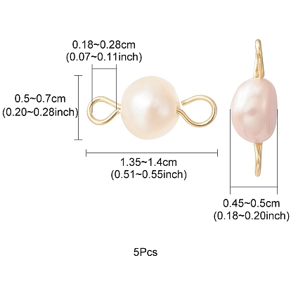 Natural Cultured Freshwater Pearl Connector Charms, Nuggets Links, with Golden Tone 304 Stainless Steel Double Loops