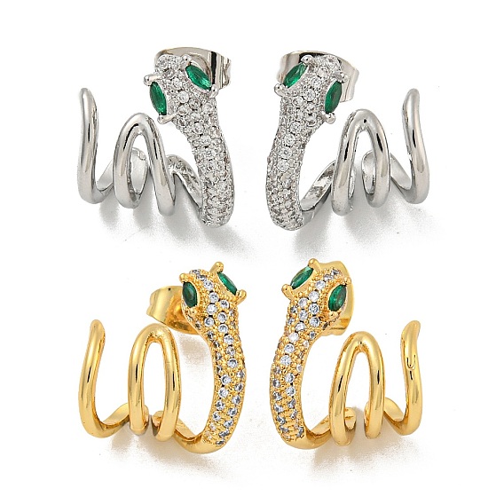 Клипсы из латуни с паве из кубического циркония, змея