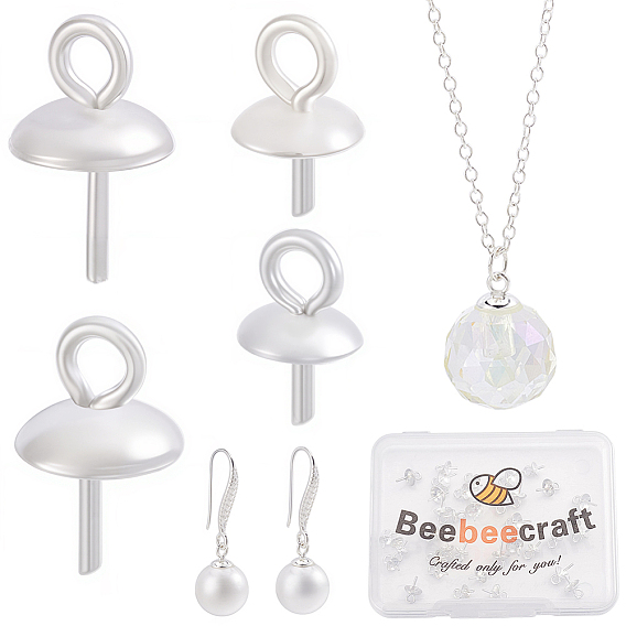 40Pcs 4 Styles 304 Stainless Steel Cup Pearl Peg Bails Pin Pendants, For Half Drilled Beads