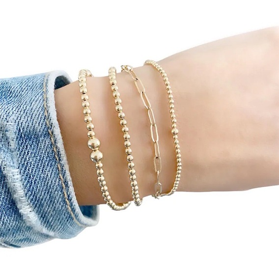 4 Набор минималистичных эластичных браслетов из латунных бусин и 304 браслетов-цепочек из нержавеющей стали в виде скрепок для женщин