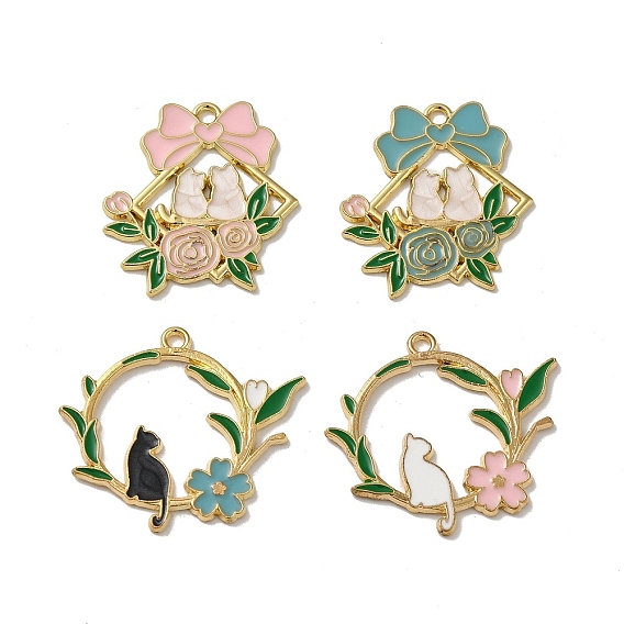 Кулон из алюминиевой эмали, золотые, венок с оберегом-кошкой