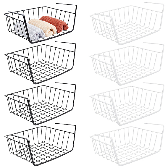 8Pcs 2 Colors Iron Bedside Hanging Storage Basket, Rectangle