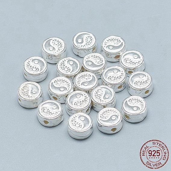 925 Sterling Silver Beads, Flat Round with Yin Yang