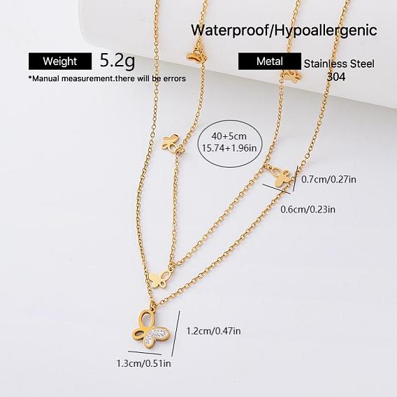 Elegant 304 Stainless Steel Butterfly Pendant Double Layer Necklaces for Women