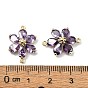 Brass Pave Medium Orchid Cubic Zirconia Connector Charms, Flower Links