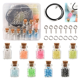 DIY Wishing Bottle Pendant Necklace Making Kit, Including Luminous Glass Seed Beads, Glass Bottles, Waxed Cord with Clasps