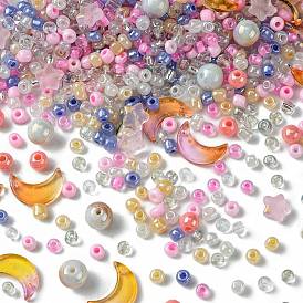 DIY Moon & Star Jewelry Making Findings Kits, Including Glass Beads & Charm, Acrylic Beads