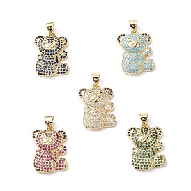 Brass Micro Pave Cubic Zirconia Pendants, Real 16K Gold Plated, Bear Charms