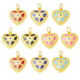 10Pcs 5 Colors Brass Enamel Pendants, Long-Lasting Plated, Real 18K Gold Plated, Cadmium Free & Lead Free, Heart
