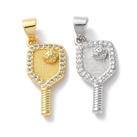 Rack Plating Brass Micro Pave Cubic Zirconia Pendants, Lead Free & Cadmium Free, Long-Lasting Plated, Peak Racket Charms