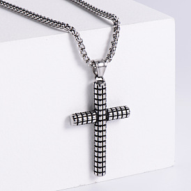 Retro Minimalist Stainless Steel Fashion Cross Pendant Punk Hip-hop Street Box Chain Necklaces for Men