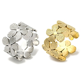304 Stainless Steel Open Cuff Ring, Flower