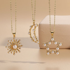 Luxury Pendant Necklace with Stars, Moon, Sun, Pearls, and Zircon - Simple and Fashionable