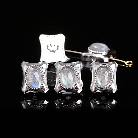 Natural Grey Moonstone Beads, with Alloy Findings, Rectangle