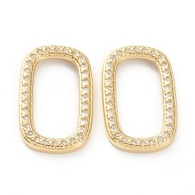 Brass Micro Pave Cubic Zirconia Linking Rings, for Necklaces Making, Long-Lasting Plated, Clear, Rectangle