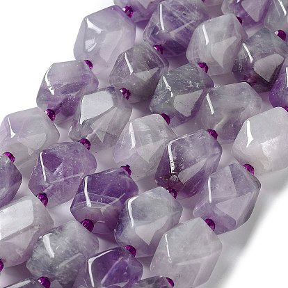 Natural Amethyst Beads Strands, with Seed Beads, Faceted, Rhombus