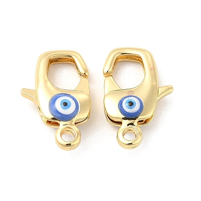 Brass Lobster Claw Clasps, with Enamel, Real 18K Gold Plated, Long-Lasting Plated, Evil Eye Pattern