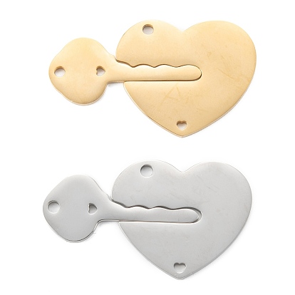 304 Stainless Steel Split Pendants, Key and Heart Lock
