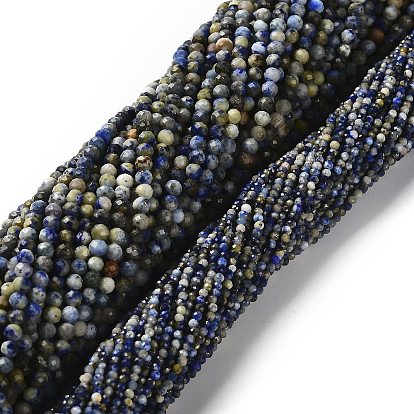 Нитки бусины из натурального ляписа-лазури, граненые круглые