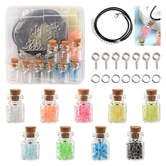 DIY Wishing Bottle Pendant Halskette Making Kit, einschließlich leuchtender Glasperlen, Glasflaschen, gewachste Kordel mit Verschlüssen