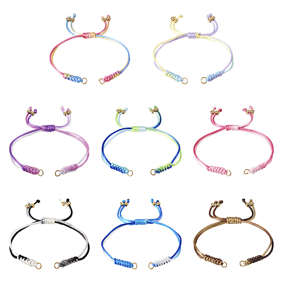 8шт 8 цвета градиента цвета регулируемые плетеные сегментные браслеты из окрашенного нейлона, с латунной бисера, для ссылка браслет решений