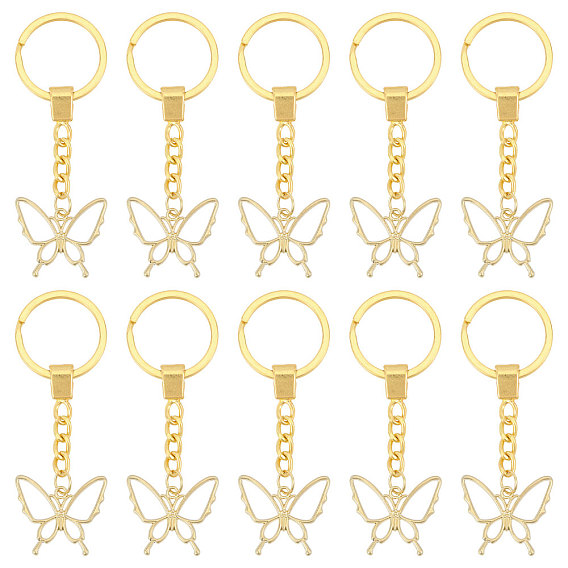 15Pcs Butterfly Alloy Keychains, with Iron Split Key Ring