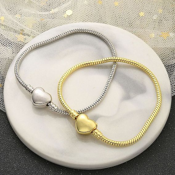 Латунные браслеты-змейки для женщин, сердце
