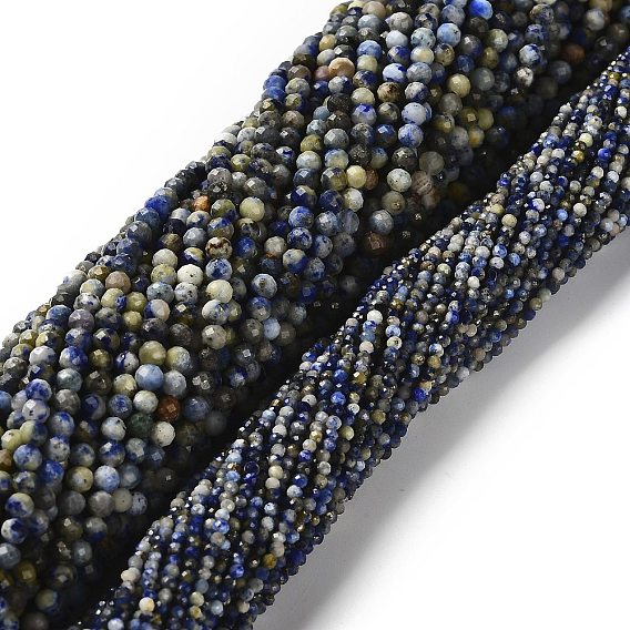 Нитки бусины из натурального ляписа-лазури, граненые круглые