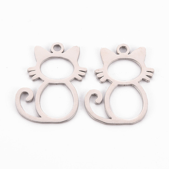 304 Stainless Steel Open Back Bezel Pendants, Laser Cut, For DIY UV Resin, Epoxy Resin, Pressed Flower Jewelry, Cat Shape