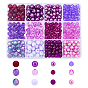600Pcs 12 Style Purple Series Transparent & Imitation Pearl Round Acrylic/Plastic Beads