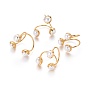Adjustable Pearl Cuff Finger Rings, with Brass Findings, Flat Round