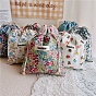 Flower Print Cotton Storage Bag, Drawstring Bag, Rectangle