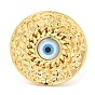 Rack Plating Brass Flat Round Open Cuff Rings with Shell Evil Eye , Lead Free & Cadmium Free