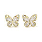 Женские серьги-гвоздики из латуни в форме бабочки с микропаве и прозрачным фианитом со стеклом