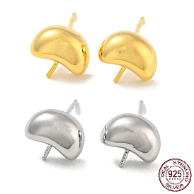Half Round 925 Sterling Silver Stud Earring Findings, for Half Drilled Beads, with S925 Stamp