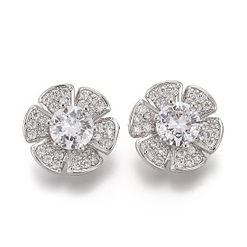 Пуговицы на хвостовике из латуни с микропейвом и прозрачным кубическим цирконием, цветок