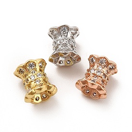 Rack Plating Brass Micro Pave Cubic Zirconia Beads, Long-Lasting Plated, Cadmium Free & Lead Free, Flower Column