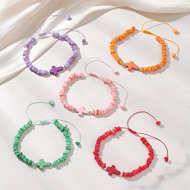 Регулируемые плетеные браслеты из натуральных пресноводных ракушек и окрашенных синтетических бирюзовых бусин для женщин, чип и кросс