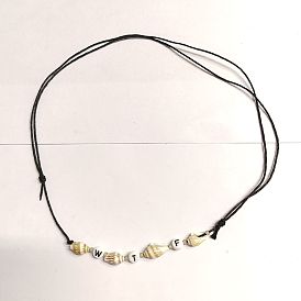 Colliers de perles wtf en coquillage naturel et acrylique pour femmes, collier réglable en cordon de coton ciré