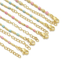 Brass Enamel Column Link Chain Necklaces, Real 18K Gold Plated, Lead Free & Cadmium Free & Nickel Free, Long-Lasting Plated