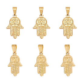 6 pcs 304 pendentifs en acier inoxydable, main hamsa avec l'étoile de david