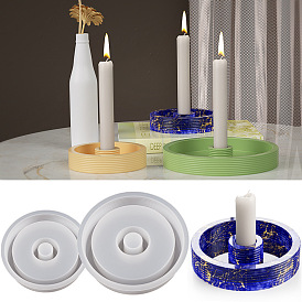 DIY Striped Flat Round Candle Holder Silicone Molds, Resin Plaster Cement Casting Molds