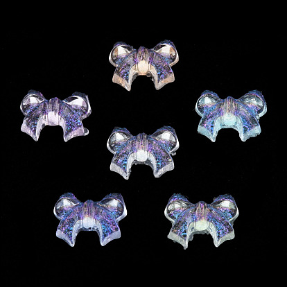 Transparent Resin Cabochons, with Glitter Powder, Bowknot