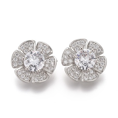 Пуговицы на хвостовике из латуни с микропейвом и прозрачным кубическим цирконием, цветок