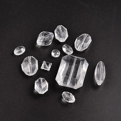 Transparent Acrylic Beads, Faceted, Mixed Style, 14~45x7~33x7~20mm, Hole: 2~3mm