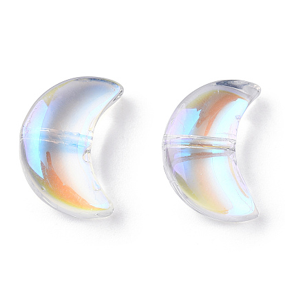Electroplate Transparent Glass Beads, AB Color Plated, Crescent Moon