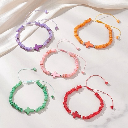 Регулируемые плетеные браслеты из натуральных пресноводных ракушек и окрашенных синтетических бирюзовых бусин для женщин, чип и кросс